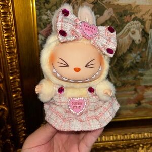 Tweed Dress & Bow Set for Labubu Pop Mart – Handmade – Doll Not Included